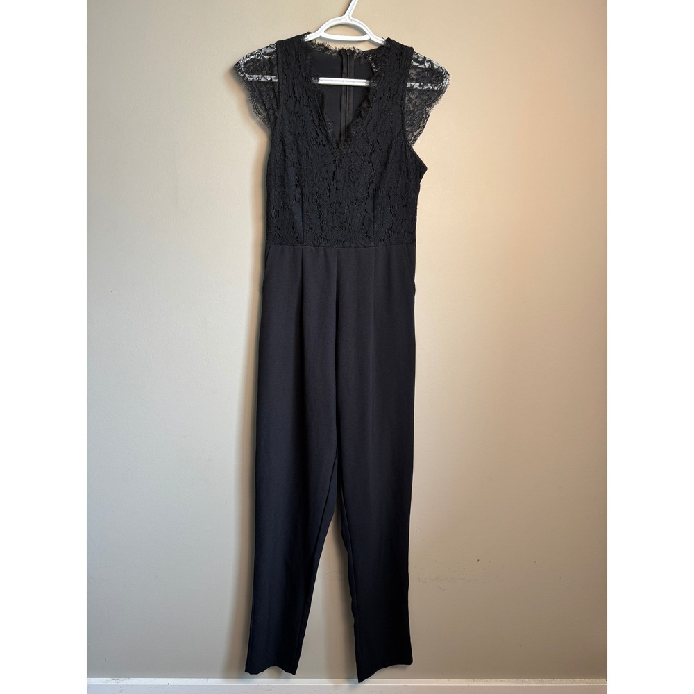 Streetwear Society Black Lace V-Neck Cap Sleeve Jumpsuit Goth Chic Party S